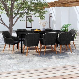 vidaXL Juego De Comedor De Jard&iacute;n 9 Piezas Con Cojines Negro Vidaxl