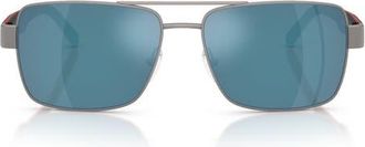 Ferrari 59mm Rectangular Sunglasses in Matte Gunmetal /Mirror Blue at Nordstrom