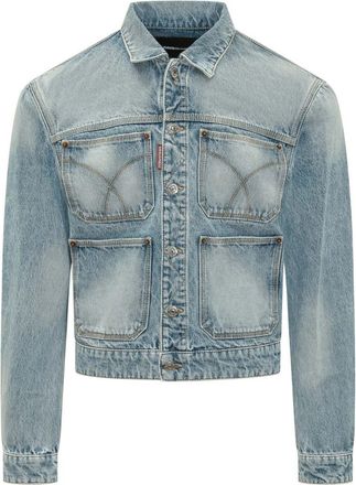 Dsquared2 Light Blue Solid Shirt Collar Jacket