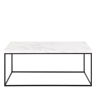 DRAWER Mesa de centro con efecto m&aacute;rmol y metal 110x55 cm - blanco