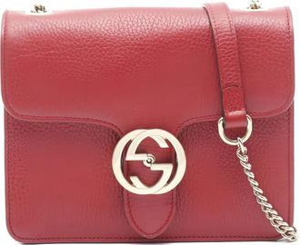 Gucci 2010s Interlocking G chain-strap cross body bag - women - Leather - One Size - Red