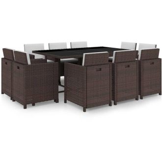 vidaXL Vidaxl - Set da Pranzo da Giardino 11 pz con Cuscini Polyrattan Marrone