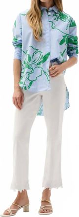 Joseph Ribkoff Cotton Stripe Floral Shirt In Blue And Green Multi
