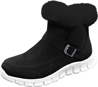 Generic Winter Ankle Boots for Women Warm Casual Snow Booties Solid Color Faux Fur Lined Comfortable Classic Walking Boots Non-Slip Walking Flats