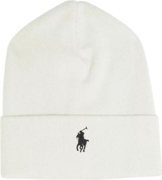 Polo Ralph Lauren Muts met omgeslagen rand en geborduurd logo - unisex - Hoeden - Wit - ONE Size - Katoen - Accessoires
