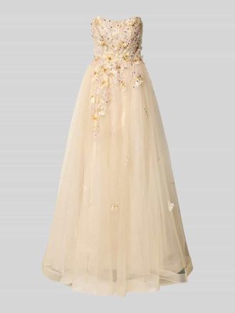 Unique Abendkleid mit floralem Stitching in Hellgelb, Gr&ouml;&szlig;e 32