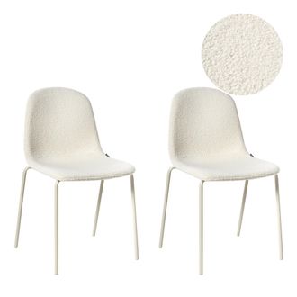 Beliani Conjunto De 2 Sillas De Conferencia Tapicer&iacute;a De Boucl&eacute; Patas De Hierro Apilables Muebles De Oficina Blanco Crema Loma