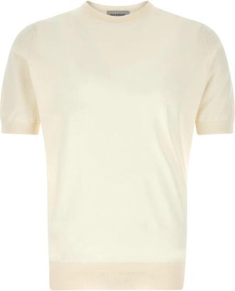 John Smedley Kempton T-shirt met ronde hals - Heren - Ronde hals truien - Wit - L - Katoen - Truien & Vesten