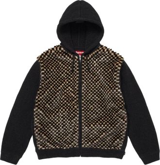SUPREME SS26 Checkerboard Faux Fur Zip Up Hooded Sweater Black SUP-SS26-127-BLK