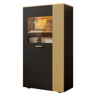 STILVORA Armario De Almacenaje Con 1 Puerta De Cristal, 5 Estantes 2 Ajustables Y Led 16 Colores, De Tablero De Part&iacute;culas, Negro, 80&times;40&times;146 Cm