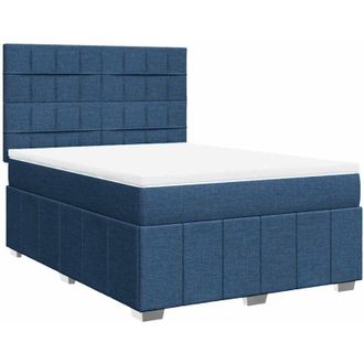 vidaXL Cama Box Spring Con Colch&oacute;n Tela Azul 140x190 Cm Vidaxl