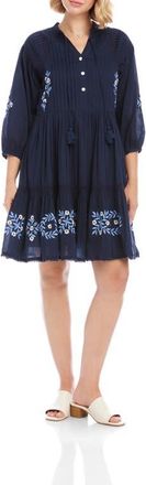 Karen Kane Floral Embroidered Tassel Cotton Dress in Navy at Nordstrom, Size X-Small