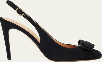 Ferragamo 95mm Vibily Bow Suede Slingback Pumps