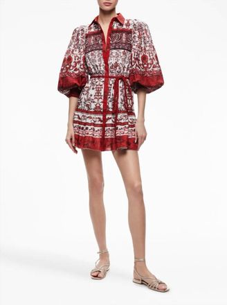 Alice & Olivia Tiffie Blouson Sleeve Mini Dress In Red/off White