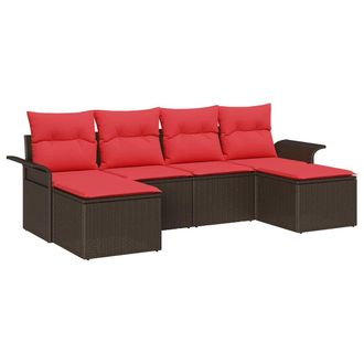 vidaXL Conjunto De Sof&aacute; De Jard&iacute;n Con Coj&iacute;n 6 Pcs Marr&oacute;n Polirat&aacute;n Vidaxl