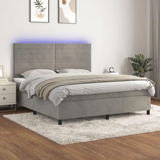 vidaXL Vidaxl - Cama Box Spring Colch&oacute;n Y Led Terciopelo Gris Claro 180x200 Cm