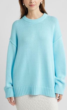 Open Edit Oversize Crewneck Cotton Sweater in Blue Atomizer at Nordstrom, Size Xx-Small
