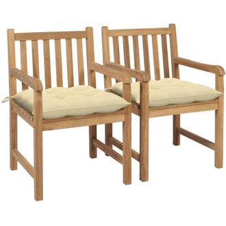 vidaXL Sillas De Jard&iacute;n 2 Uds Madera De Teca Con Cojines Blanco Crema Vidaxl