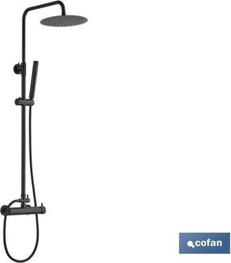 cofan Columna Ducha Negra Con Grifo Monomando 80-140, Columna De Ducha Con Grifer&iacute;a Monomando En Acabado Negro Mate, Caracterizada Por Su Sencillez, Funcion