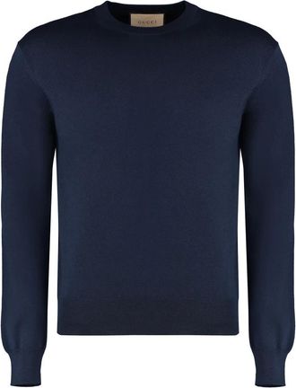Gucci Wollen trui met ronde hals - Heren - Ronde hals truien - Blauw - M - Wol - Truien & Vesten