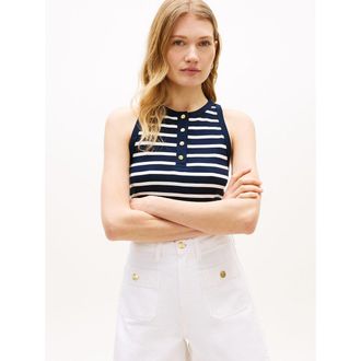 Tommy Hilfiger Gestreepte top met ronde hals en knoopjes