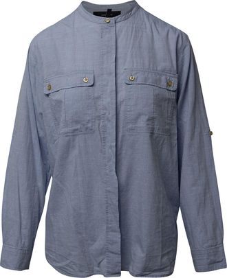 Isabel Marant Long Sleeve Button Front Shirt in Blue Cotton