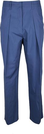 Marella Tailored Blue Trousers With Mid-Rise Waist And Front Pleats