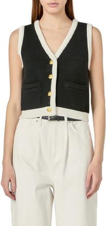English Factory Contrast Trim Crop Vest in Black/White at Nordstrom, Size X-Small
