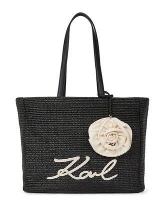 Karl Lagerfeld Signature shopper met bloemapplicatie - Zwart