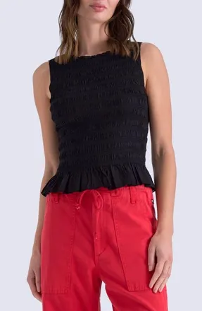 Pistola Denim Phoebe Smock Detail Sleeveless Cotton Blend Top in Black at Nordstrom, Size X-Small