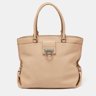Ferragamo Beige Pebbled Leather Dotty Tote