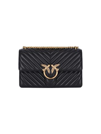 Pinko Chevron-Quilted Nappa Leather Shoulder Bag with Contrast Hardware