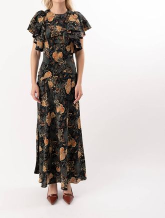 Ulla Johnson Mariam Silk Bias Cut Flutter Sleeve Dress In Nuit