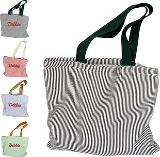 Generic Personalized Canvas Tote Bag, Custom Text Striped Shoulder Bag, Customised Large Capacity Makeup Bag, DIY Bag Gifts for Travel, Shopping, Beach, Birth