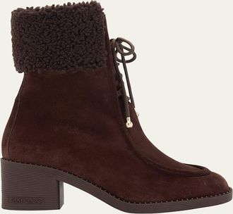 Jimmy Choo London Hali 60 Suede Shearling-Collar Ankle Boots