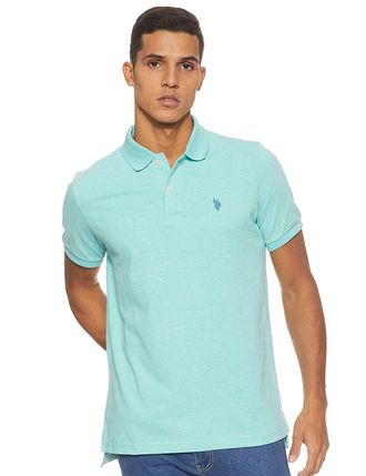 U.S.Polo Association Mens Classic Polo Shirt, Jade Green Heather, Large