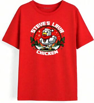 Generic Steves Lava Chicken Christmas T-Shirt, Funny Pixel Gamer Xmas 2025 Graphic Tee, Retro Festive Gaming Gift Top UK (Red, 11 Years)