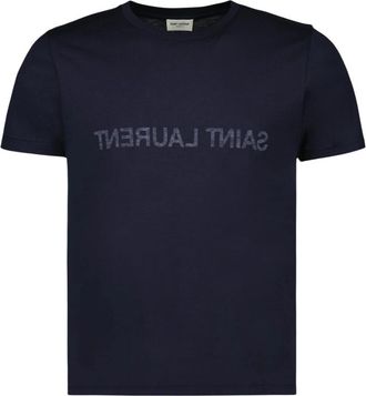 Saint Laurent T-shirt met omgekeerd logo - Heren - T-shirts - Blauw - S - Katoen - Tops