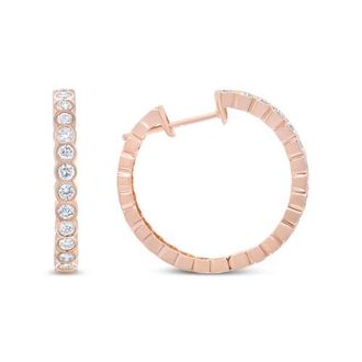House of Brilliance 18K Rose Gold 1 Cttw Round Bezel-Set Diamond Hoop Earrings in Pink at Nordstrom