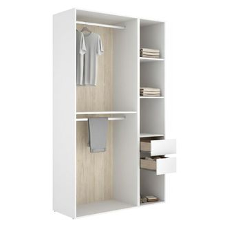 Dmora Armario Grande Fellowship, Dormitorio 4 Estantes, Ropero, 2 Cajones, 45x205h Cm Blanco