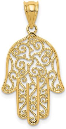 Diamond2Deal 14k Yellow Gold Filigree Hamsa Pendant