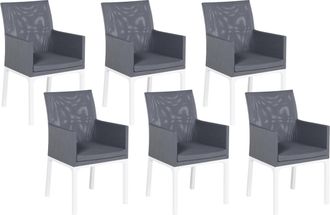 Beliani Beliani - Conjunto De 6 Sillas De Poli&eacute;ster Gris Oscuro Blanco Metal Patas Espuma Bacoli