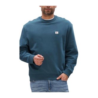 Calvin Klein Cotton Terry Badge Sweatshirt - Heren - Sweatshirts & Hoodies - Blauw - Maat: L Katoen