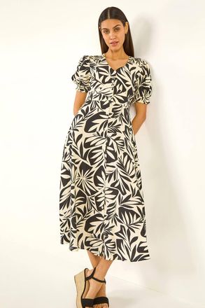 Roman Abstract Print Button Midi Dress