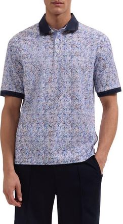 Bugatchi Vasco OoohCotton Tropical Leaf Print Polo in Iris at Nordstrom, Size Xx-Large