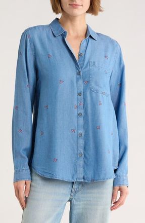 Beach Lunch Lounge Cassie Chambray Button-Up Shirt in Floating Hearts at Nordstrom, Size Large