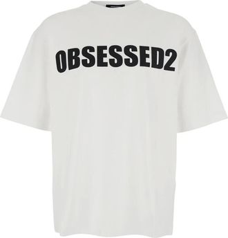 Dsquared2 Tops, Heren, Wit, L, Katoen, Maxi Logo Crewneck T-Shirt