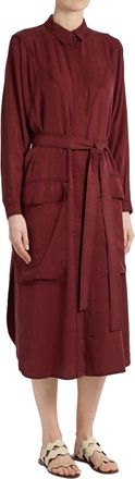 Albus Lumen Burgundy Sabrina Waist-tie Twill Shirtdress Size S
