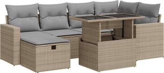 vidaXL Vidaxl - Set Sof&aacute;s De Jard&iacute;n 7 Piezas Y Cojines Rat&aacute;n Sint&eacute;tico Beige