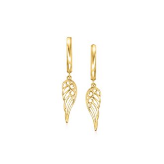 Ross-Simons Italian 14kt Yellow Gold Angel Wing Drop Earrings